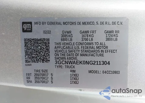 2022 Chevrolet Silverado 1500 Ltd 2Wd Long Bed Wt from USA, damaged, VIN 3GCNWAEK0NG211304